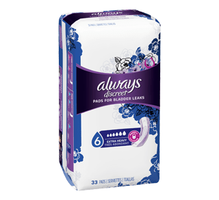 Discreet Incontinence Pads for Women Extra Heavy Absorbency, 33 units –  Always : Incontinence