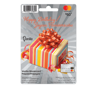 Vanilla Mastercard Joyeux Anniversaire carte prépayée de 50 $, 1 unité –  Incomm : Cartes financières