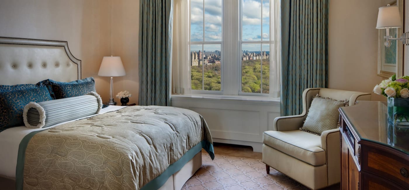 A room at The Pierre hotel overlooking Central Park