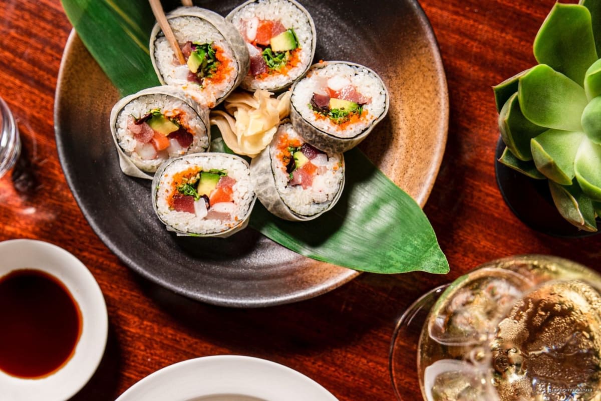 A dish from Matsuhisa Paris, sushi and caviar