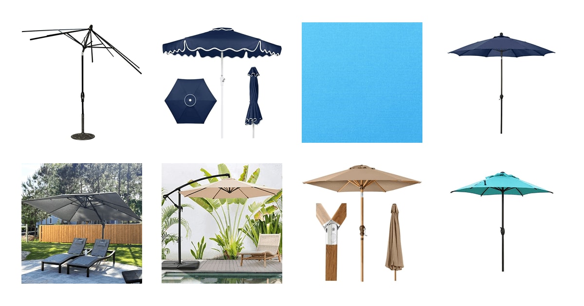 blue led lighted patio umbrella weaxty W Wisteria B 15 ft. Market Solar Color LED Light Patio Umbrella with  Base in Blue QUM-MIMAX300