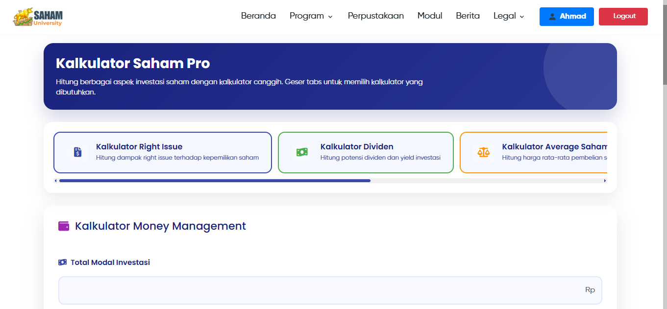Fitur Kalkulator Saham Pro