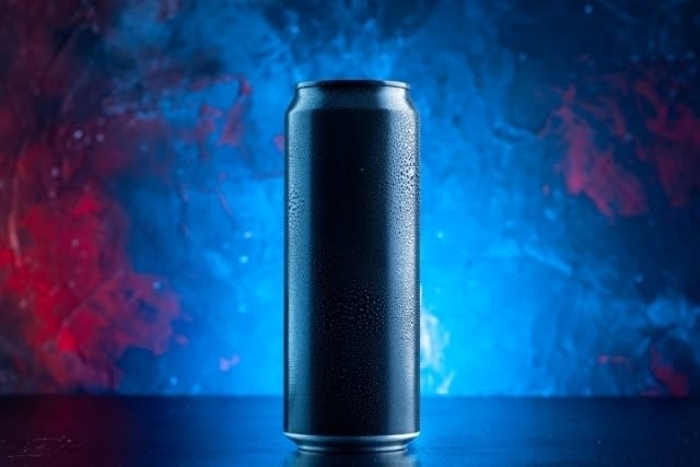 An energy drink on a desk