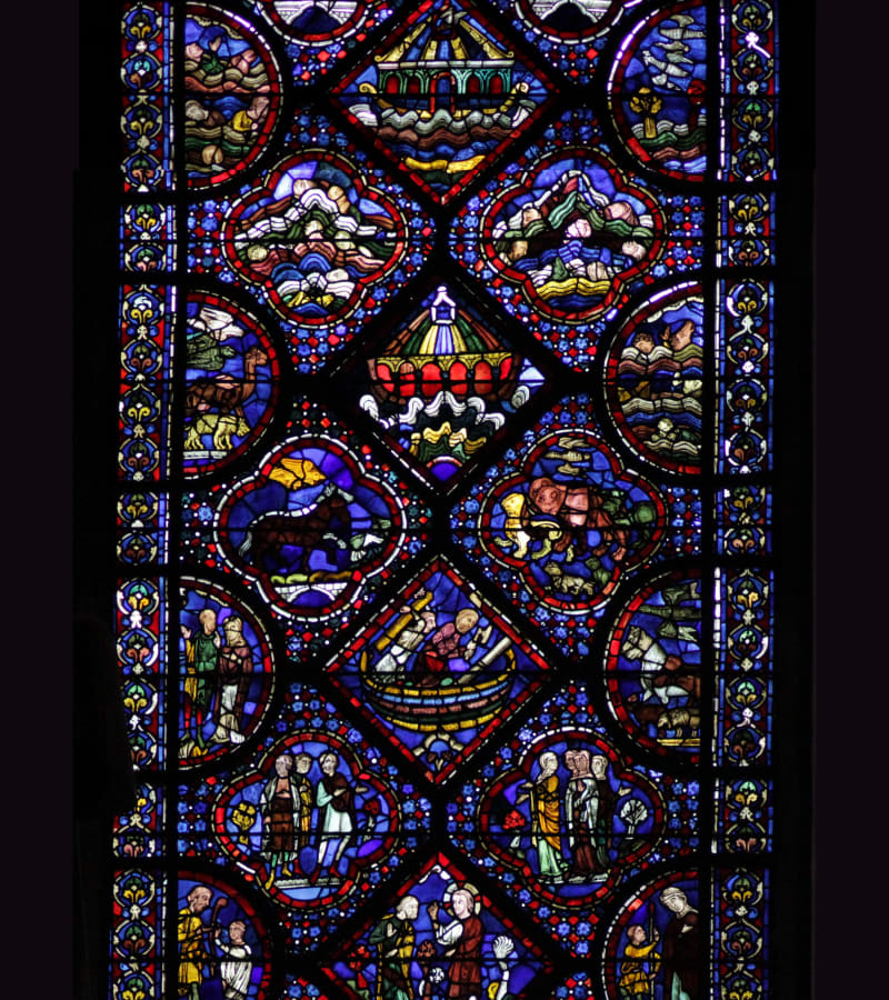 The Noah's Ark lancet window at Chartres Cathedral