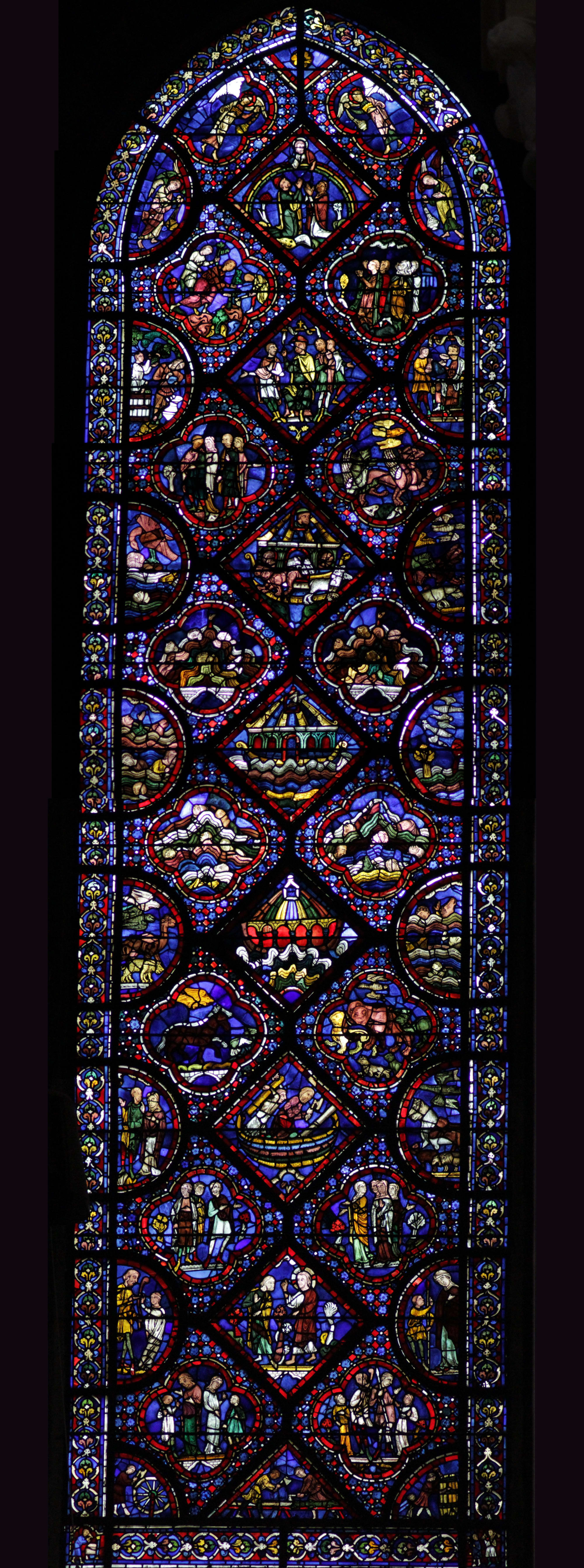 The Noah's Ark lancet window at Chartres Cathedral