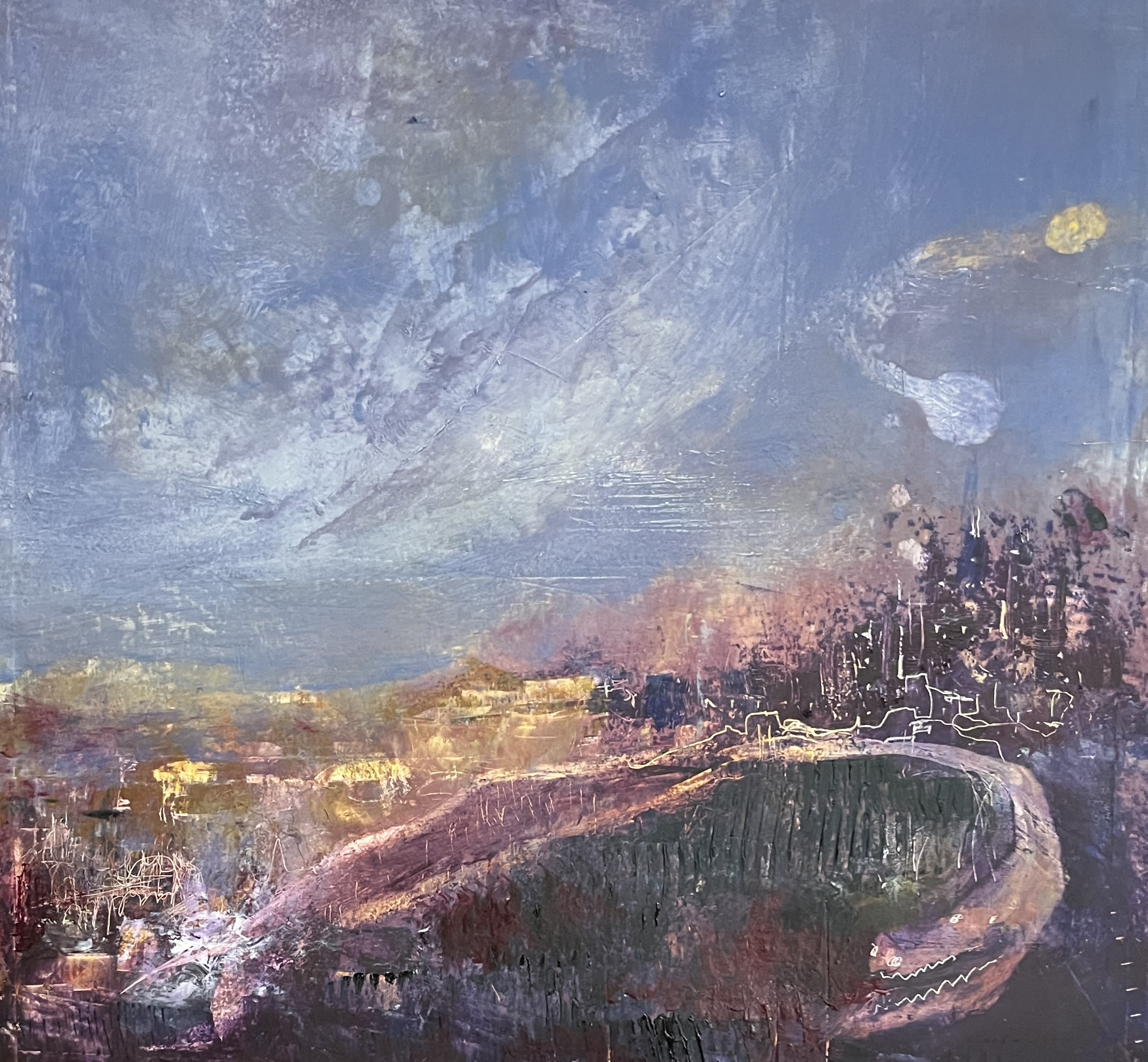 A creature emerges in a fantastical landscape presided over by a giant moon