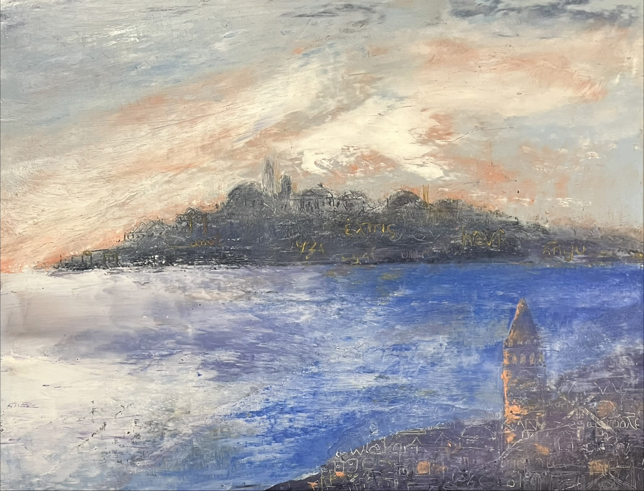 First in a new series, exploring the different past and present languages and alphabets thus cultures of Istanbul by scratching in like graffiti one word in 12 different tongues and alphabets