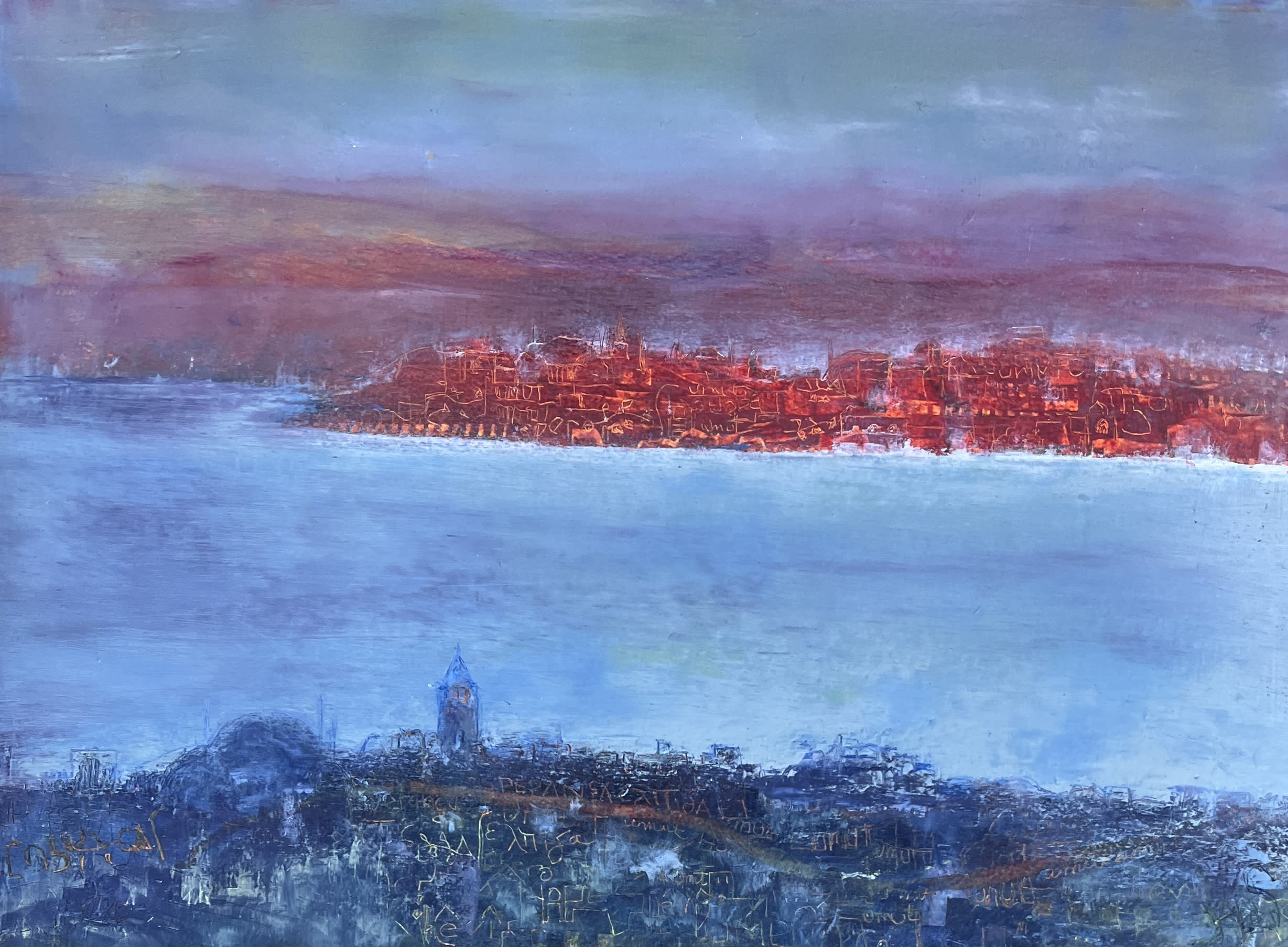 The word 'hope' in 16 languages with 13 alphabets are embedded in this work representing the people who have lived or live in Istanbul. All came with hope. currently on display in the Turkish Embassy in Bucharest.