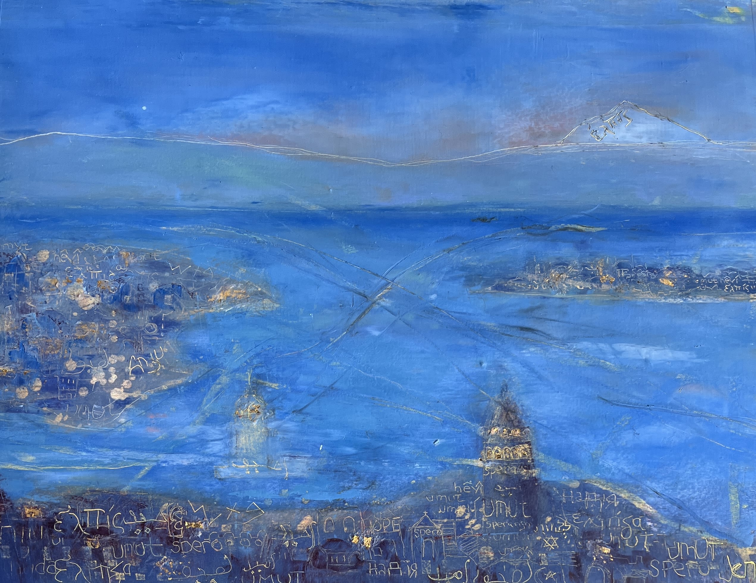 In the Lexicon of Istanbul series. Hope is written here in 16 languages and 13 alphabets.  Throughout history so many peoples have passed through or settled here. All had HOPE.