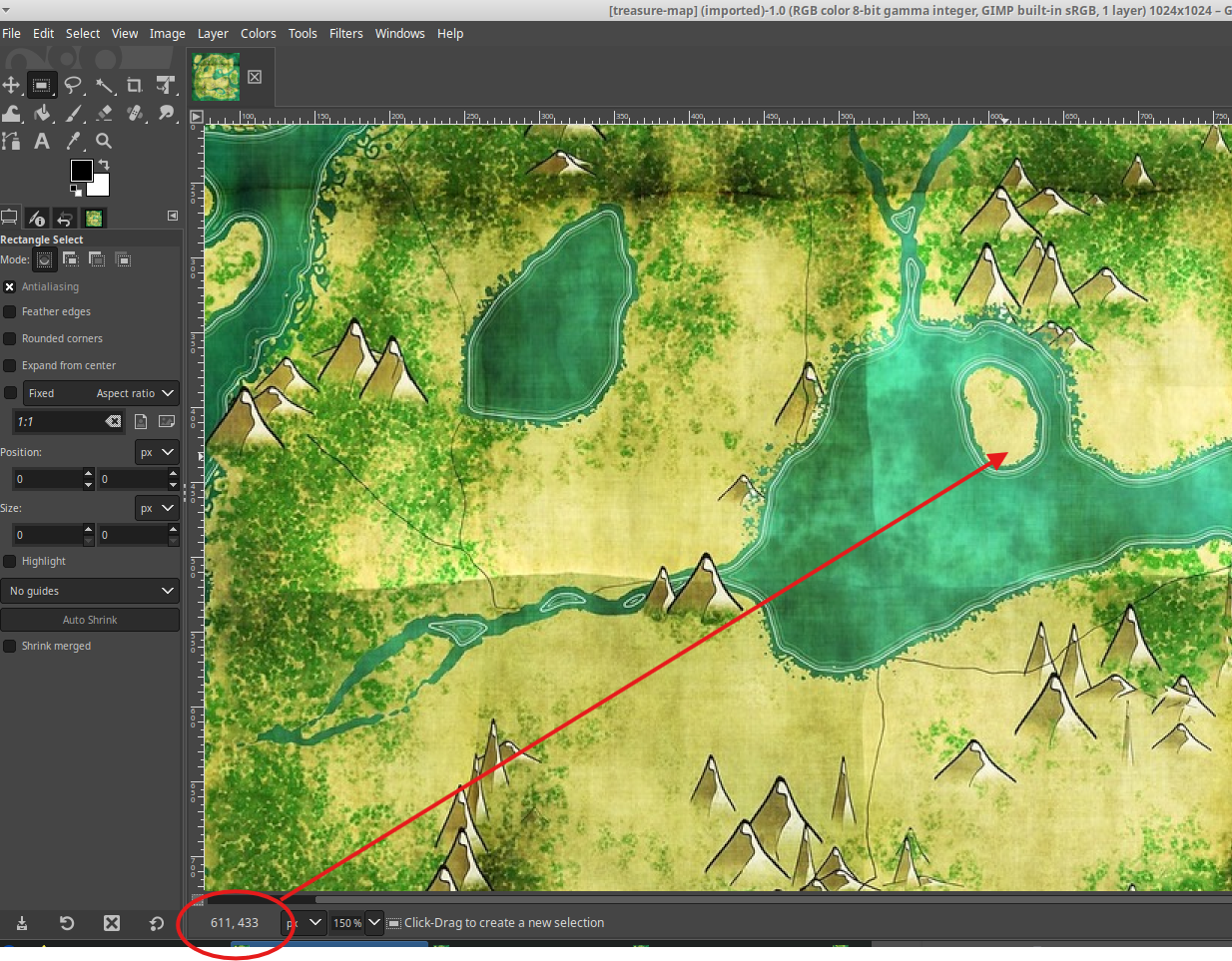 Getting Coordinates with GIMP