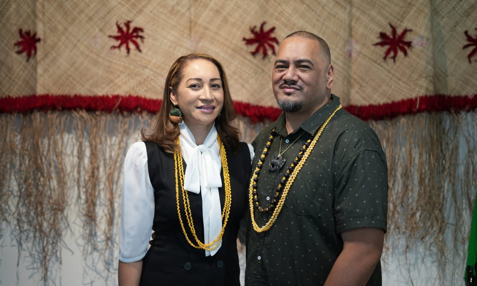 Katrina Iosia Sipeli and Allen Vili at the opening of Materiality of Time at Māngere Arts Centre