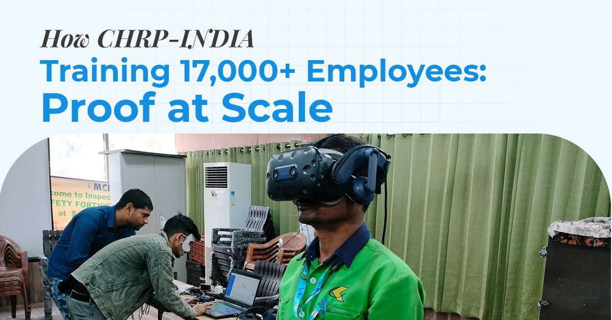 Supplier case-study graphic showing a man wearing a VR headset at an MCL safety training event