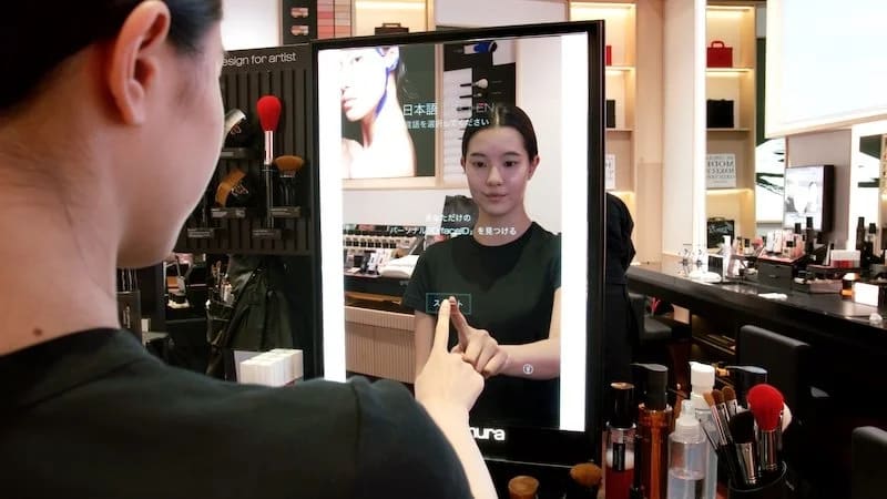 shu uemura AI mirrors scan faces in 3D to personalise makeup advice at Tokyo flagship