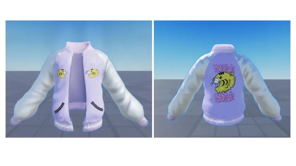 Lavender edition of the Yokosuka City official Sukajan Roblox avatar item, shown front and back.