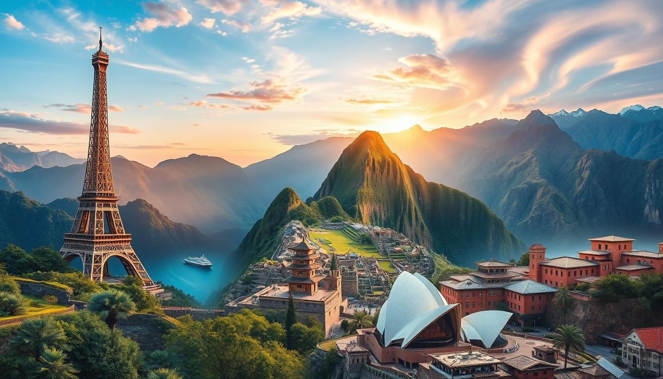 A beautiful world map design with travel icons