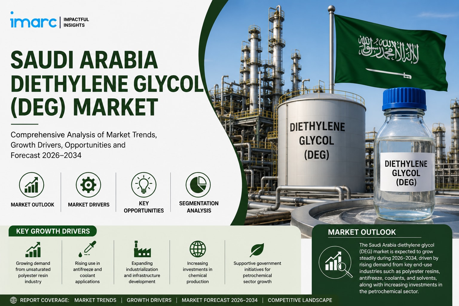 سوق ثنائي إيثيلين جلايكول (DEG) في المملكة العربية السعودية: التوسع في البتروكيماويات والطلب الصناعي وتوقعات النمو
