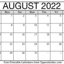 August 2022 Calendar