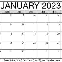 January Calendar 2023