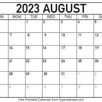 August 2023 Calendar