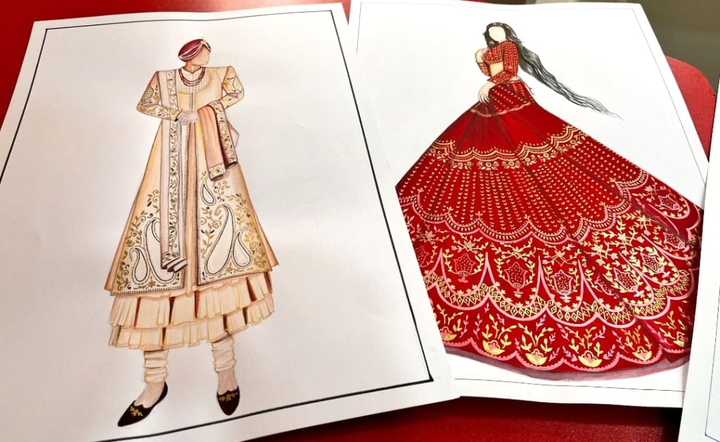 Fashion design drawing of gown dresses by Sharmistha - Trendy Art Ideas