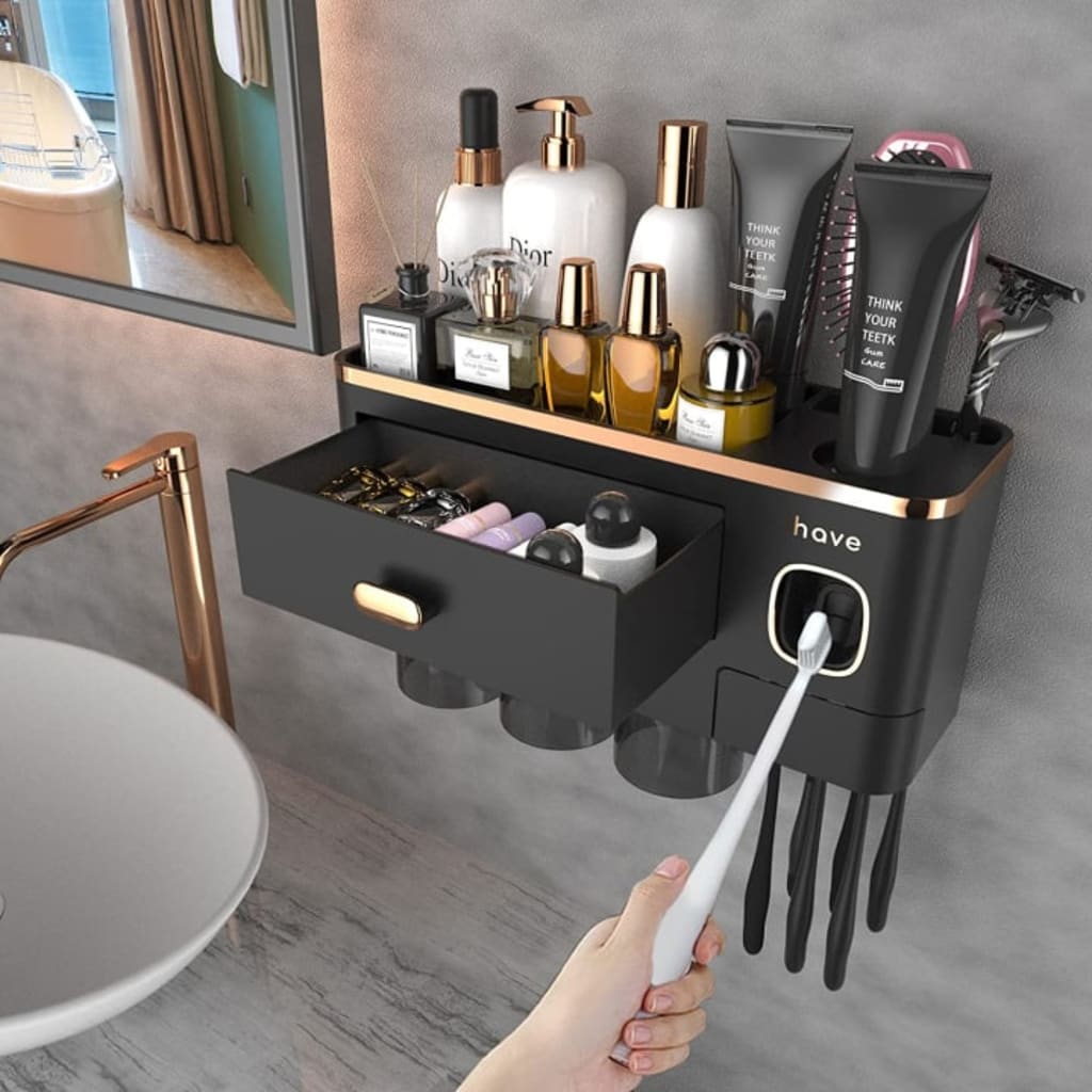 Luxury Bathroom Toothbrush Holder With Cup, Multifunctional Storage  Organizer Countertop Toothbrush Rack