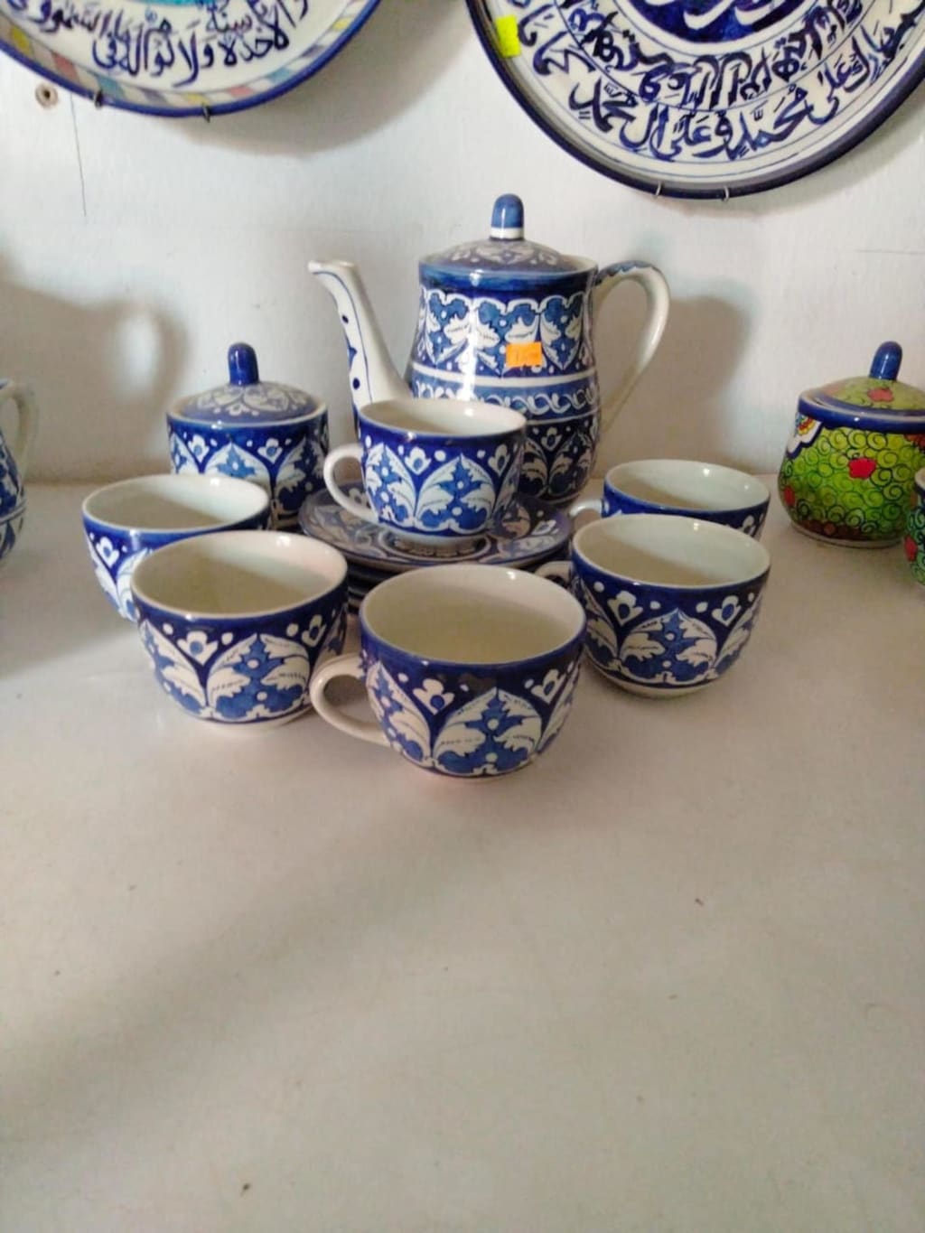 crockery with Blue Pottery from Multan Pakistan. Education