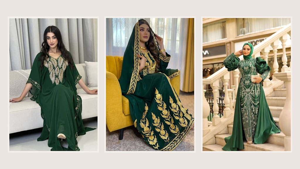 green emerald velvet dress Emerald Aura Kaftan – Mataish