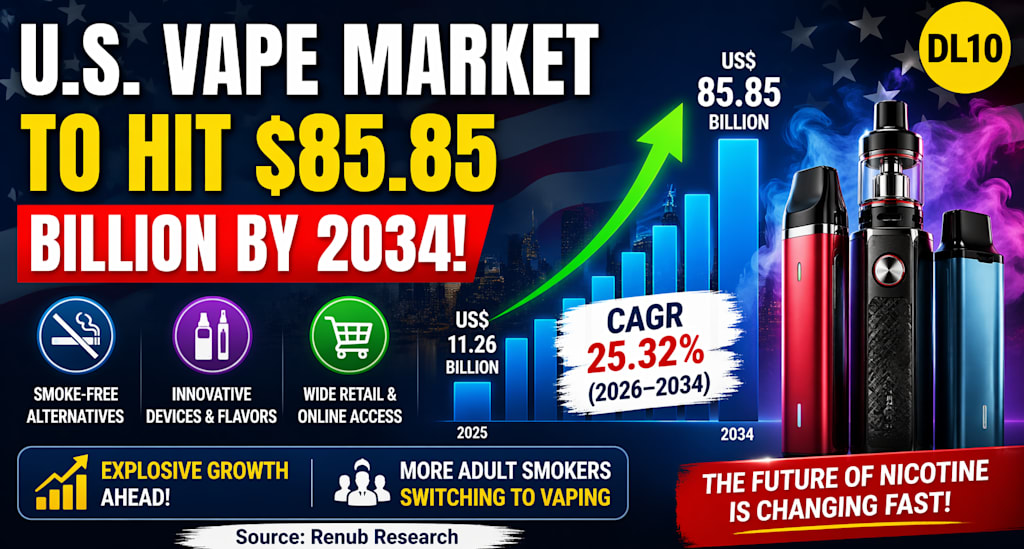 United States E-Cigarette and Vape Market Set for Explosive Growth,  Projected to Reach US$ 85.85 Billion by 2034