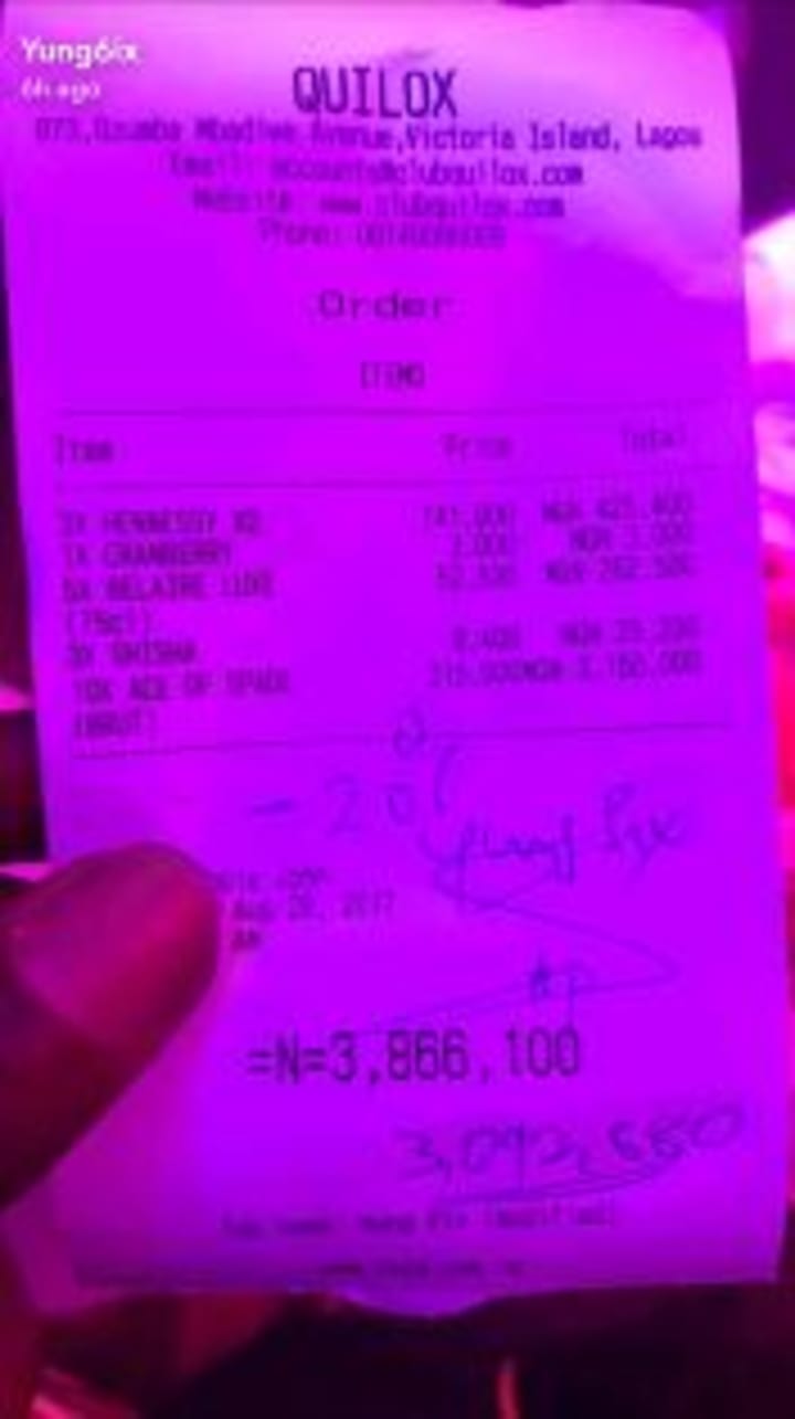 Checkout This Customers Bill At Quilox Night Club Yesterday (Photo) -  Events - Nigeria