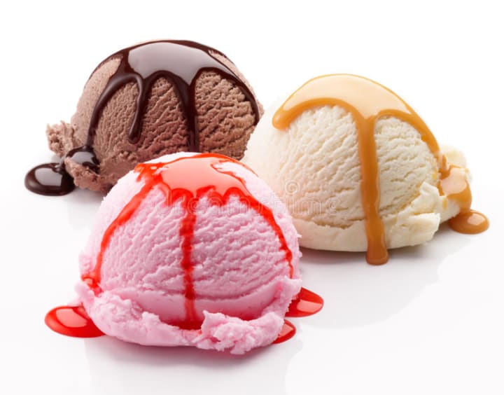 Ice cream scoops different flavor - strawberry, chocolate, creamy