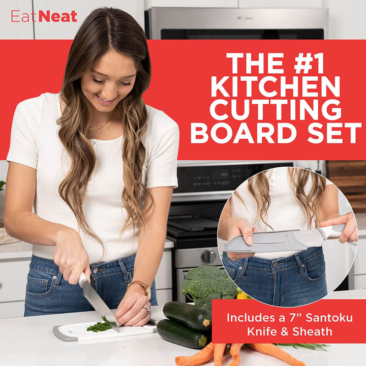 Kitchen Essentials Trio: Kitsure Dish Drying Rack, HOMWE Silicone Pot  Holder, and EATNEAT Cutting Board Set