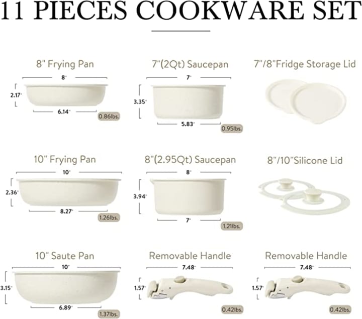 Carote 11pcs Pots and Pans Set, Nonstick Cookware