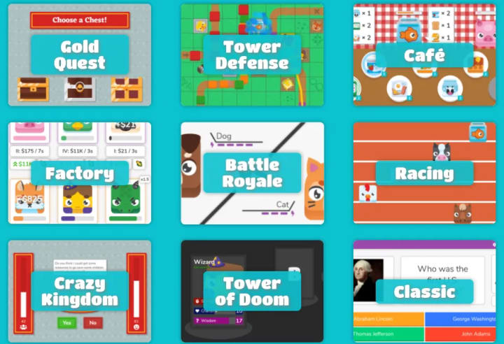 Blooket platform overview showing various game modes