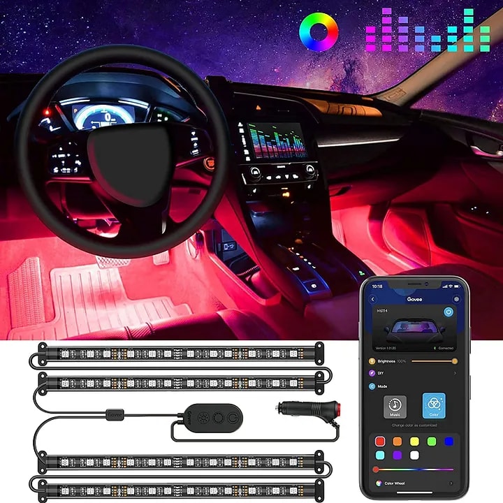 Car LED Strip Light, RGB Interior Car Lights, 5 in 1 with 236.22 inches  Fiber Optic, Multicolor Dash Ambient Interior Lighting Kits, DIY Mode and
