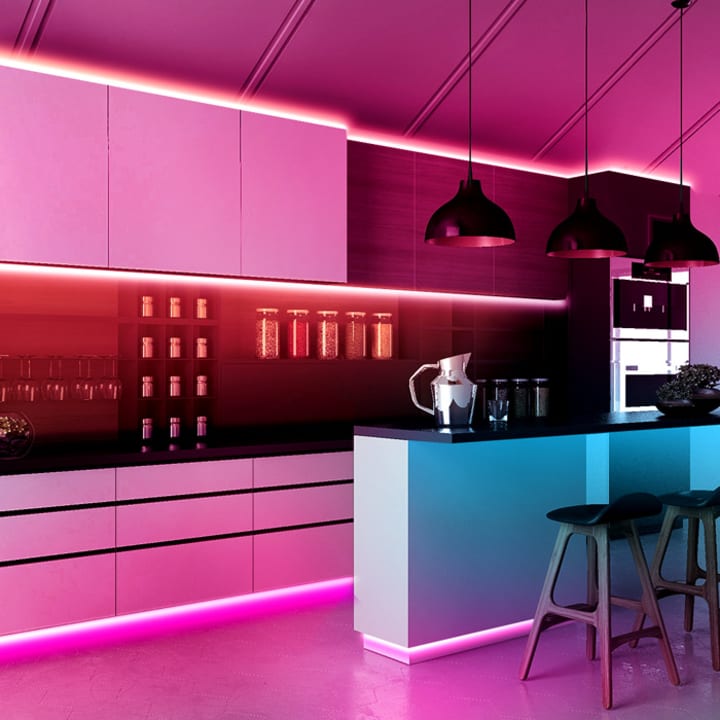 Cómo Iluminar la Cocina Correctamente — [26 Consejos]  Future apartment  decor, Pink led lights, Modern kitchen