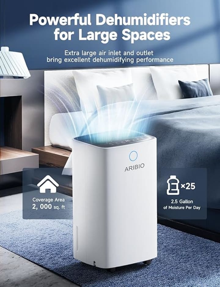 12L/Day Dehumidifiers for Home, Powerful Dehumidifier with Digital