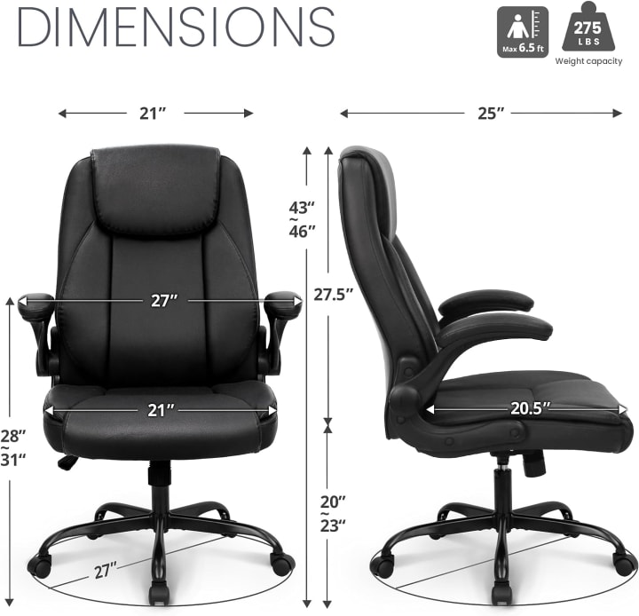 NEO CHAIR Office Desk Computer Gaming Chair with Ergonomic Lumbar Back  Support Flip-up Padded Armrest Adjustable Height and Wheels for Home or  Office