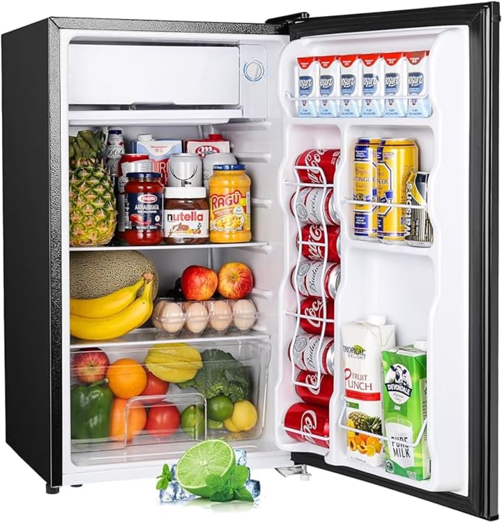 Frestec 1.6 CU.FT Mini Fridge with Freezer, Compact Refrigerator, Energy Efficient for Office, Apartment, Dorm, Bedroom