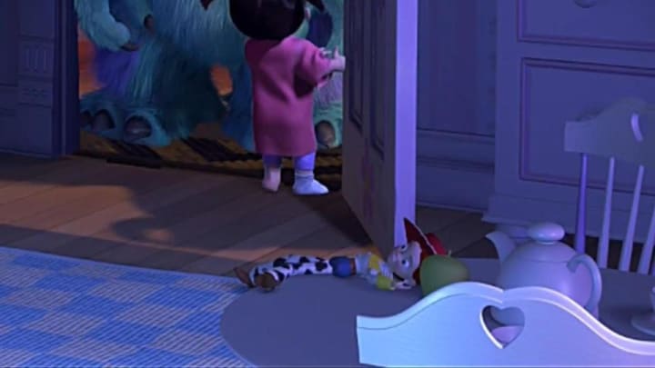 In Toy Story 3, one of the girls at the Sunnyside Daycare is a slightly  older Boo from Monsters, Inc.