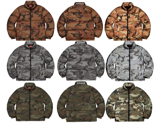 supreme camo puffer jacket