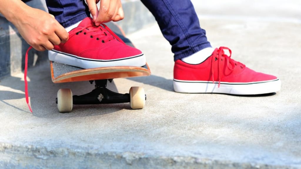 skateboard and skate shoes