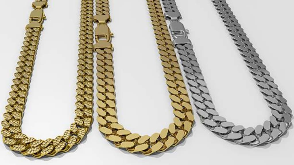 Women's Necklace/Choker - Monaco Chain Edge Baguette Lock 10K & 14K Yellow Gold Oro Monaco