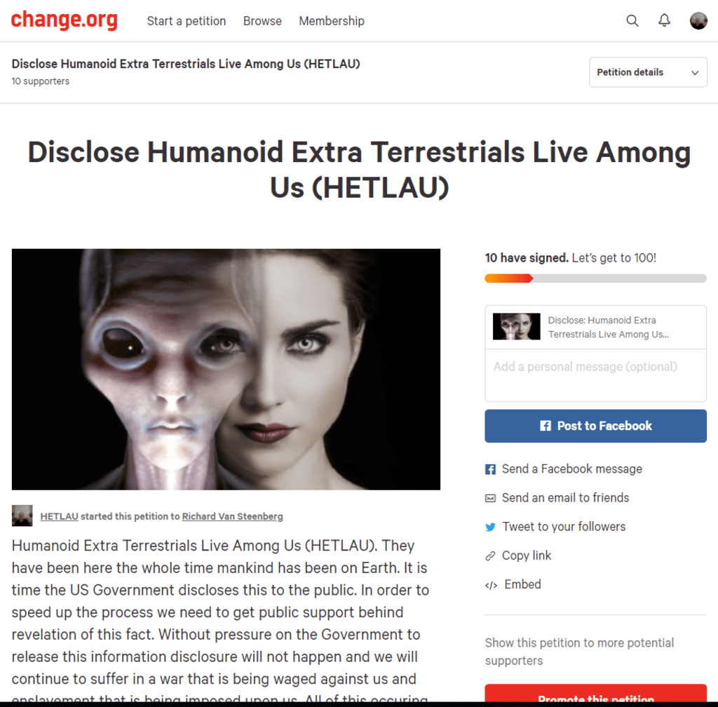 Extraterrestrial Disclosure Petition Extraterrestrial Disclosure Petition