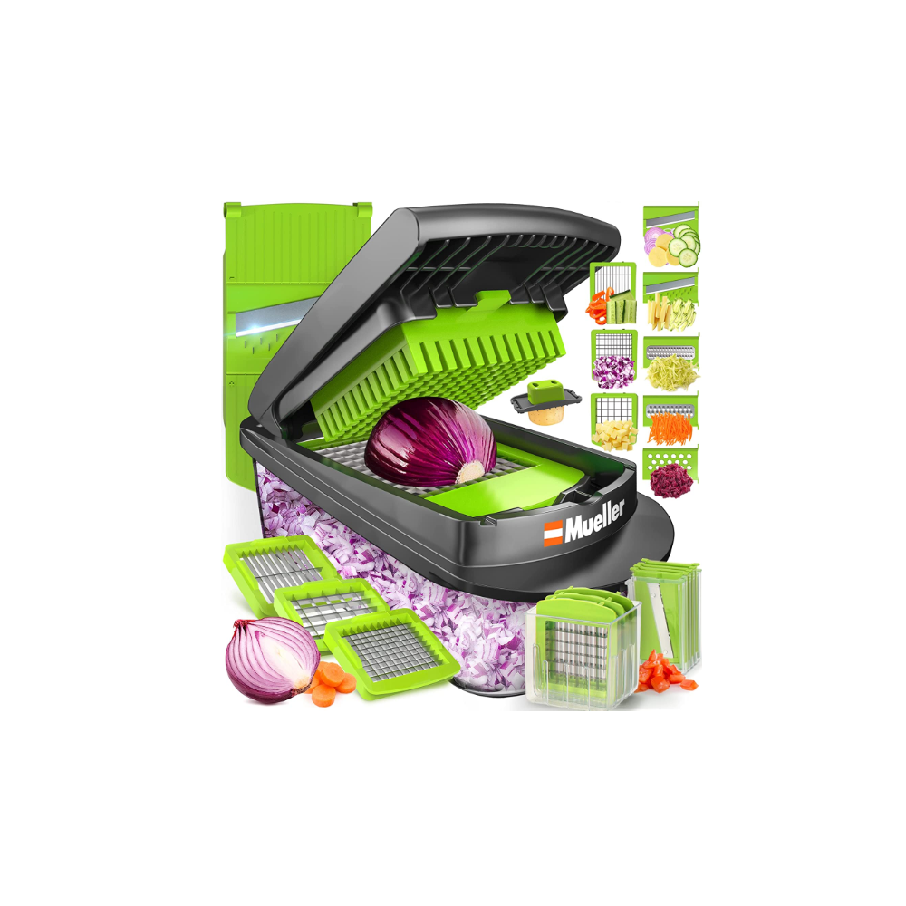 Mueller Pro-Series 10-in-1, 8 Blade Vegetable Slicer, Onion Mincer Chopper,  Vegetable Chopper, Cutter, Dicer, Egg Slicer with Container