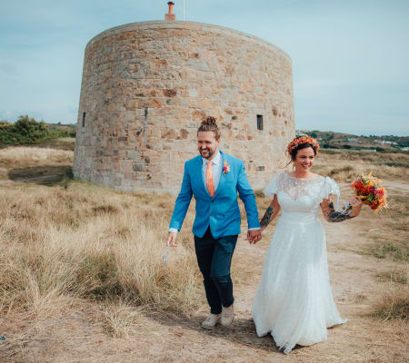 Kempt Tower Bride and Groom in front of tower