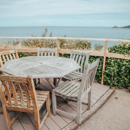 Fort Leicester Patio with view of Bay