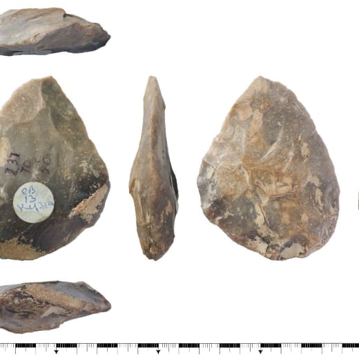 A Neanderthal tool photographed from 6 aspects