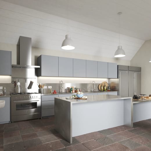 A stainless steel kitchen