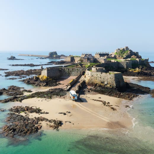 A castle surrounded by sea
