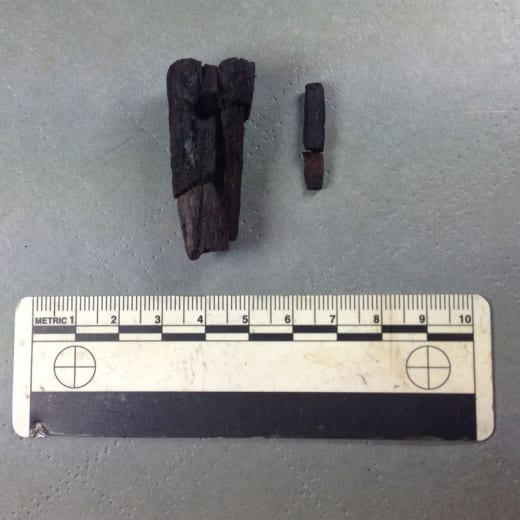 The remains of the wooden shaft and peg